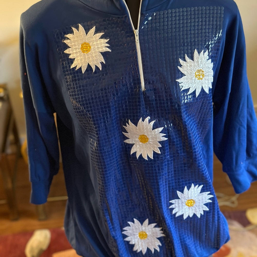 Vintage Blue Floral Zip-Up Top by Mardel